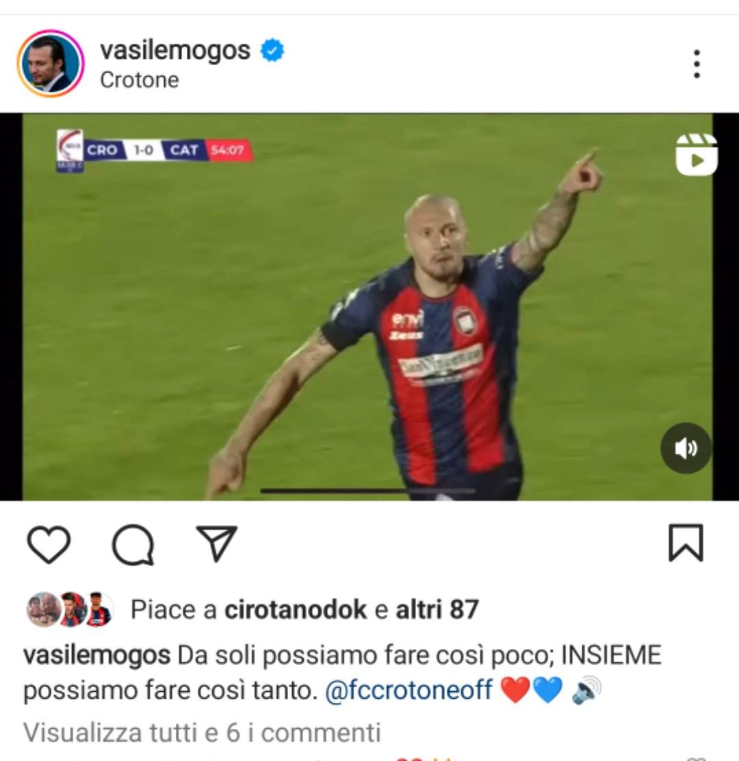 Mogos Vasile – Instagram Post Derby con il Catanzaro